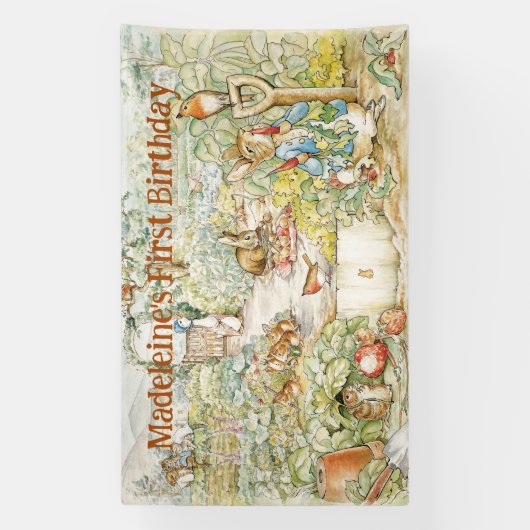 Personalisieren Peter das Kaninchen Erste Geburtst Banner (Vertikal)