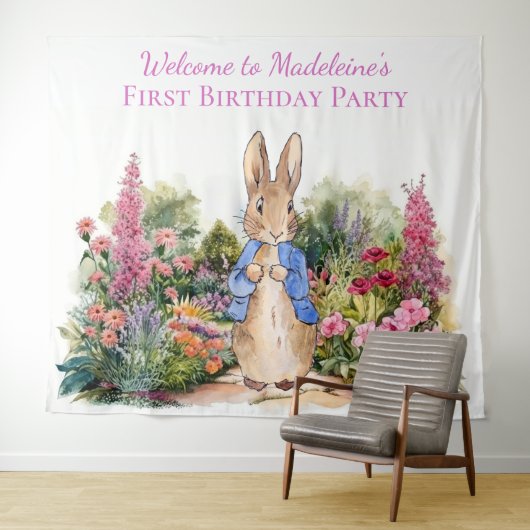 Personalisieren Peter das Kaninchen Erste Geburtst Wandteppich (Beispiel (Horizontal))