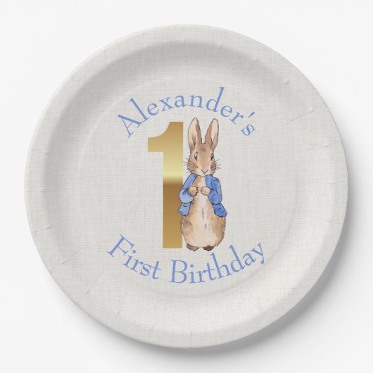 Personalisieren Peter das Kaninchen Erster Geburts Pappteller (Vorderseite)