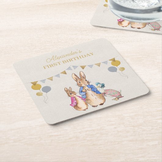 Personalisieren Peter Kaninchen beige Leinen 1. Ge Rechteckiger Pappuntersetzer (angewinkelt)