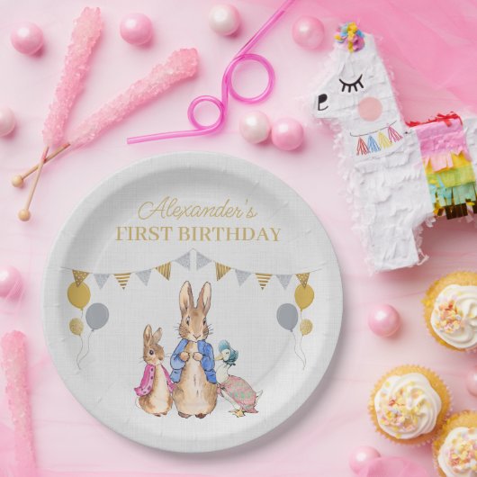 Personalisieren Peter Kaninchen graue Leinen 1. Ge Pappteller (Party)