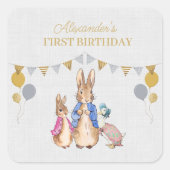 Personalisieren Peter Kaninchen graue Leinen 1. Ge Quadratischer Aufkleber (Vorderseite)