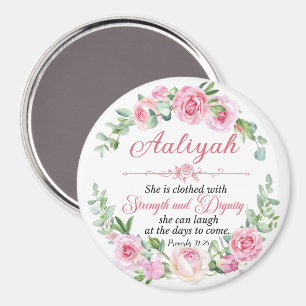 Personalisieren Prov 31:25 Muttertag Rosa Rose Mag Magnet