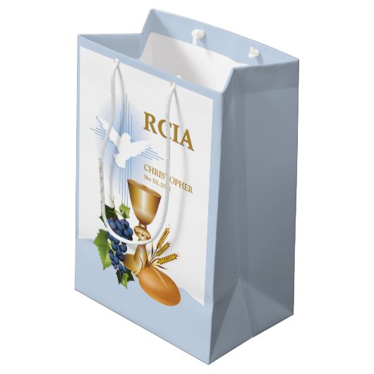 Personalisieren, RCIA-Glückwunsch katholische Sacr Mittlere Geschenktüte (Rückseite Schrägansicht)