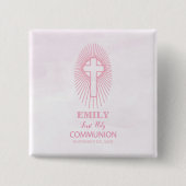 Personalisieren, Rosa Erste Heilige Kommune Cross  Button (Vorderseite)