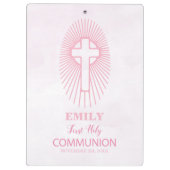 Personalisieren, Rosa Erste Heilige Kommune Cross Klemmbrett (Rückseite)