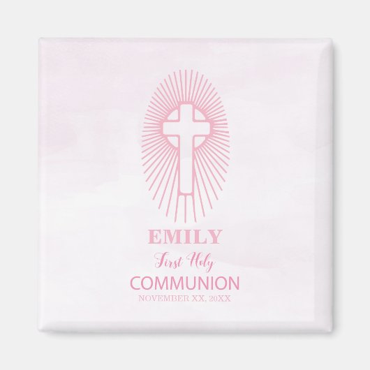 Personalisieren, Rosa Erste Heilige Kommune Cross  Magnet (Vorne)