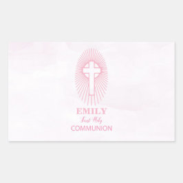 Personalisieren, Rosa Erste Heilige Kommune Cross  Rechteckiger Aufkleber