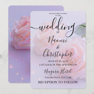 Personalisieren: Rosa Rosen Glitter-Hochzeit Einladung