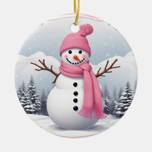 Personalisieren: Rosa Scarf Xmas Snowman Keramik Ornament (Vorne)