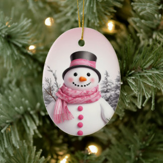 Personalisieren: Rosa Weihnachtsmann-Thema Schneem Keramik Ornament