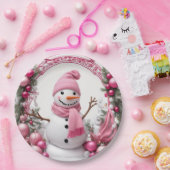 Personalisieren: Rosa Weihnachtsschneemann Pappteller (Party)