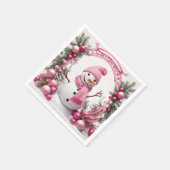 Personalisieren: Rosa Weihnachtsschneemann Serviette (Ecke)