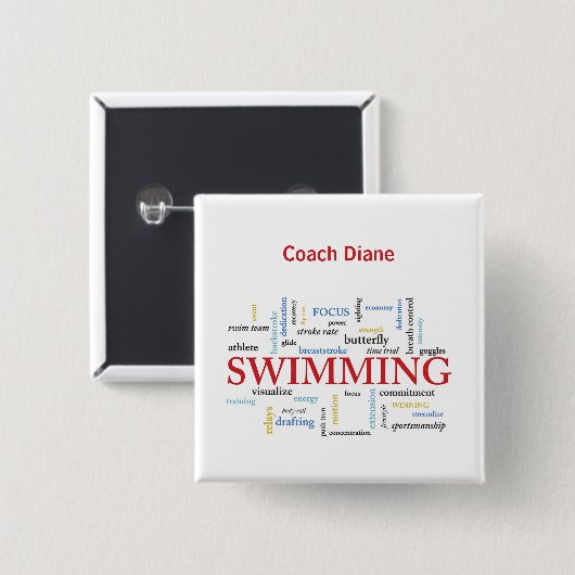 Personalisieren, Schwimmen Coach Danke in Worten Button (Vorne & Hinten)