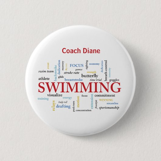 Personalisieren, Schwimmen Coach Danke in Worten Button (Vorderseite)