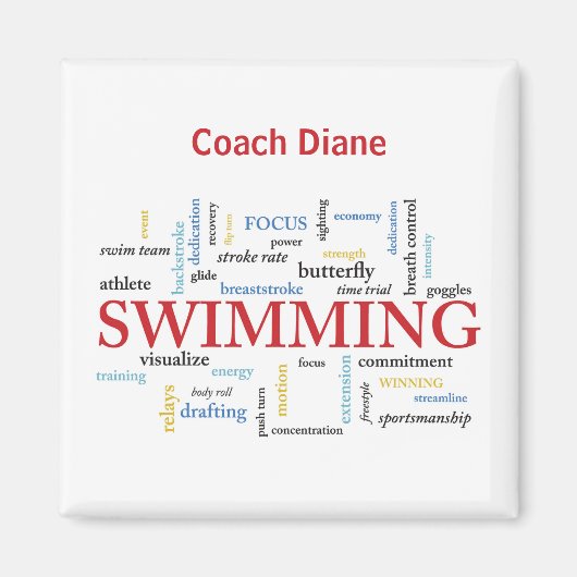 Personalisieren, Schwimmen Coach Danke in Worten Magnet (Vorne)