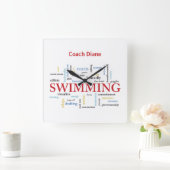 Personalisieren, Schwimmen Coach Danke in Worten Quadratische Wanduhr (Zuhause)