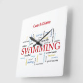 Personalisieren, Schwimmen Coach Danke in Worten Quadratische Wanduhr (Winkel)