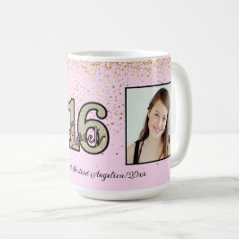 Personalisieren Sie 2 Fotos & Nachrichten Sweet 16 Kaffeetasse