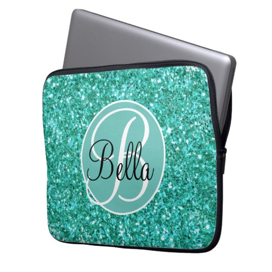 Personalisieren Sie Aquamarinen funkelnden Glitzer Laptopschutzhülle (Vorderseite Links)