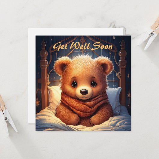 Personalisieren Sie Baby Bear Sick in Bed bald wie Karte (Vorderseite/Rückseite Beispiel)