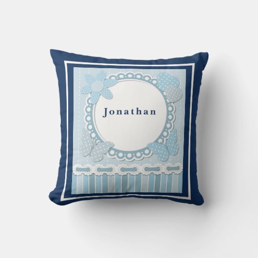 Personalisieren Sie Baby Boy Blue Butterfets Blume Kissen (Vorderseite)