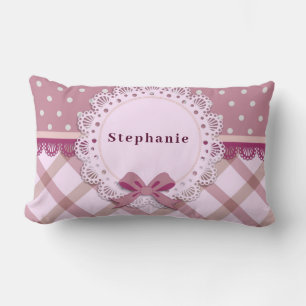 Personalisieren Sie Baby Girl Pink Plaid Polka Dot Lendenkissen