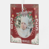 Personalisieren Sie Babyname und Foto Ornament Aus Glas (Vorderseite links)