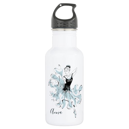 Personalisieren Sie Ballerina Sketch in Blue Edelstahlflasche (Vorderseite)