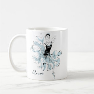 Personalisieren Sie Ballerina Sketch in Blue Kaffeetasse
