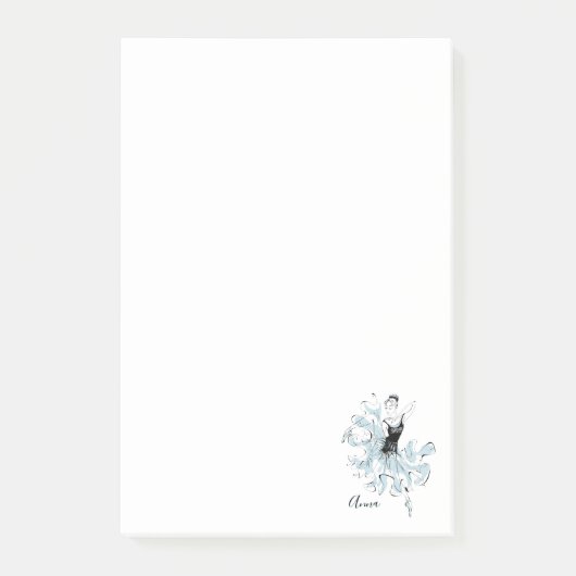 Personalisieren Sie Ballerina Sketch in Blue Post-it Klebezettel (Vorderseite)