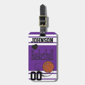 Personalisieren Sie Basketball Lila und weiß Gepäckanhänger (Vorderseite vertikal)