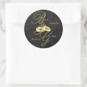 Personalisieren Sie Black Satin & Gold Hochzeitsri Runder Aufkleber (Tasche)