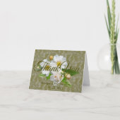 Personalisieren Sie Blank White Roses Foliage Hoch Dankeskarte (Vorderseite)