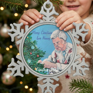Personalisieren Sie BLAU/GRÜN LIEBE VON/Schneefloc Schneeflocken Zinn-Ornament