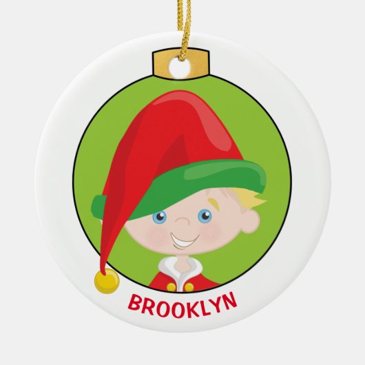 Personalisieren Sie Blonde Boy Elf Keramik Ornament (Vorne)