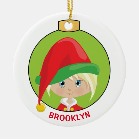 Personalisieren Sie Blonde Girl Elf Keramik Ornament (Vorne)