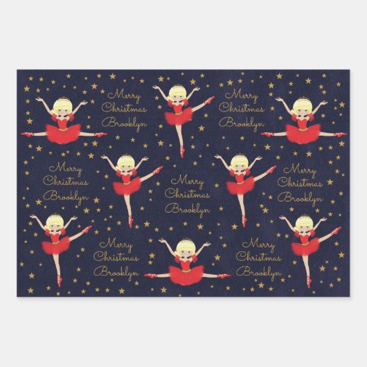 Personalisieren Sie Blonde Weihnachten Ballerina Geschenkpapier Set (Vorderseite)