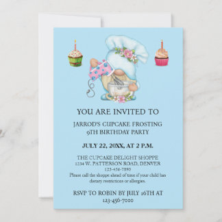 Personalisieren Sie Blue Blume Gnome Koch Cupcake Karte