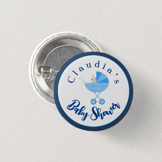 Personalisieren Sie Blue Carriage Baby Dusche Gefa Button (Vorne & Hinten)