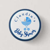 Personalisieren Sie Blue Carriage Baby Dusche Gefa Button (Vorderseite)