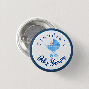 Personalisieren Sie Blue Carriage Baby Dusche Gefa Button