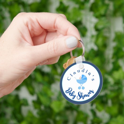 Personalisieren Sie Blue Carriage Baby Dusche Gefa Schlüsselanhänger (Hand)