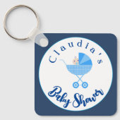 Personalisieren Sie Blue Carriage Baby Dusche Gefa Schlüsselanhänger (Vorderseite)
