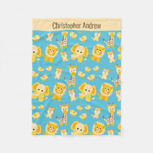 Personalisieren Sie Blue Yellow Jungle Safari Anim Fleecedecke