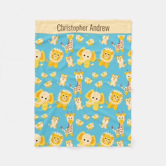 Personalisieren Sie Blue Yellow Jungle Safari Anim Fleecedecke (Vorderseite)