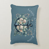 Personalisieren Sie Boho Blue Coastal Anchor Round Dekokissen (Rückseite(Vertikal))