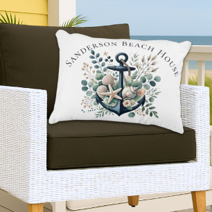 Personalisieren Sie Boho Blue Coastal Anchor Round Dekokissen