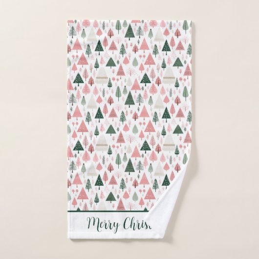Personalisieren Sie Boho Pink Green Christmas Tree Badhandtuch Set (Handtuch)