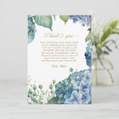 Personalisieren Sie Brautparty Blue Hydrangea Dankeskarte (Stehend Vorderseite)